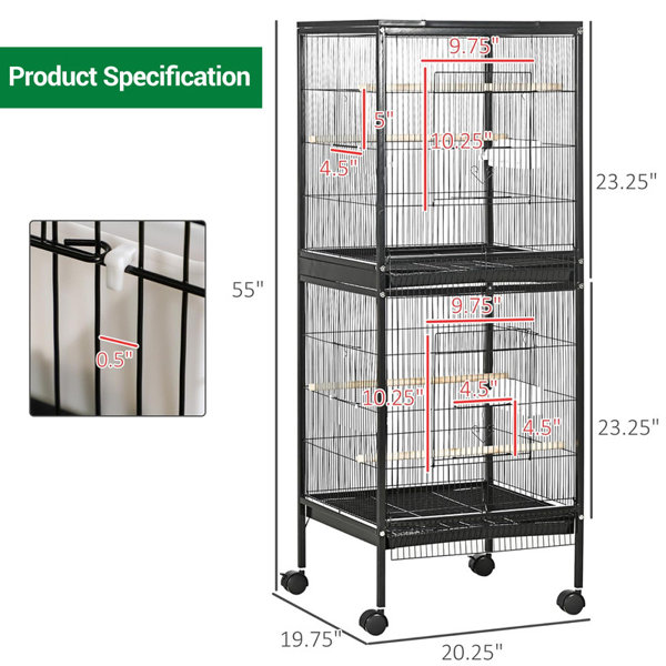 Ebern Designs 55" Large Parrot Bird Cage with Wooden Perches, Double ...